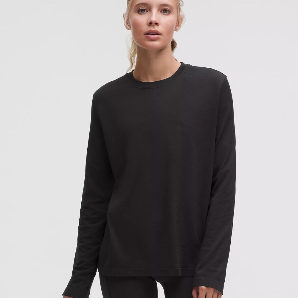 LULULEMON SWIFTLY TEE RELAXED LONG SLEEVE FIT SIZE 10 BLACK